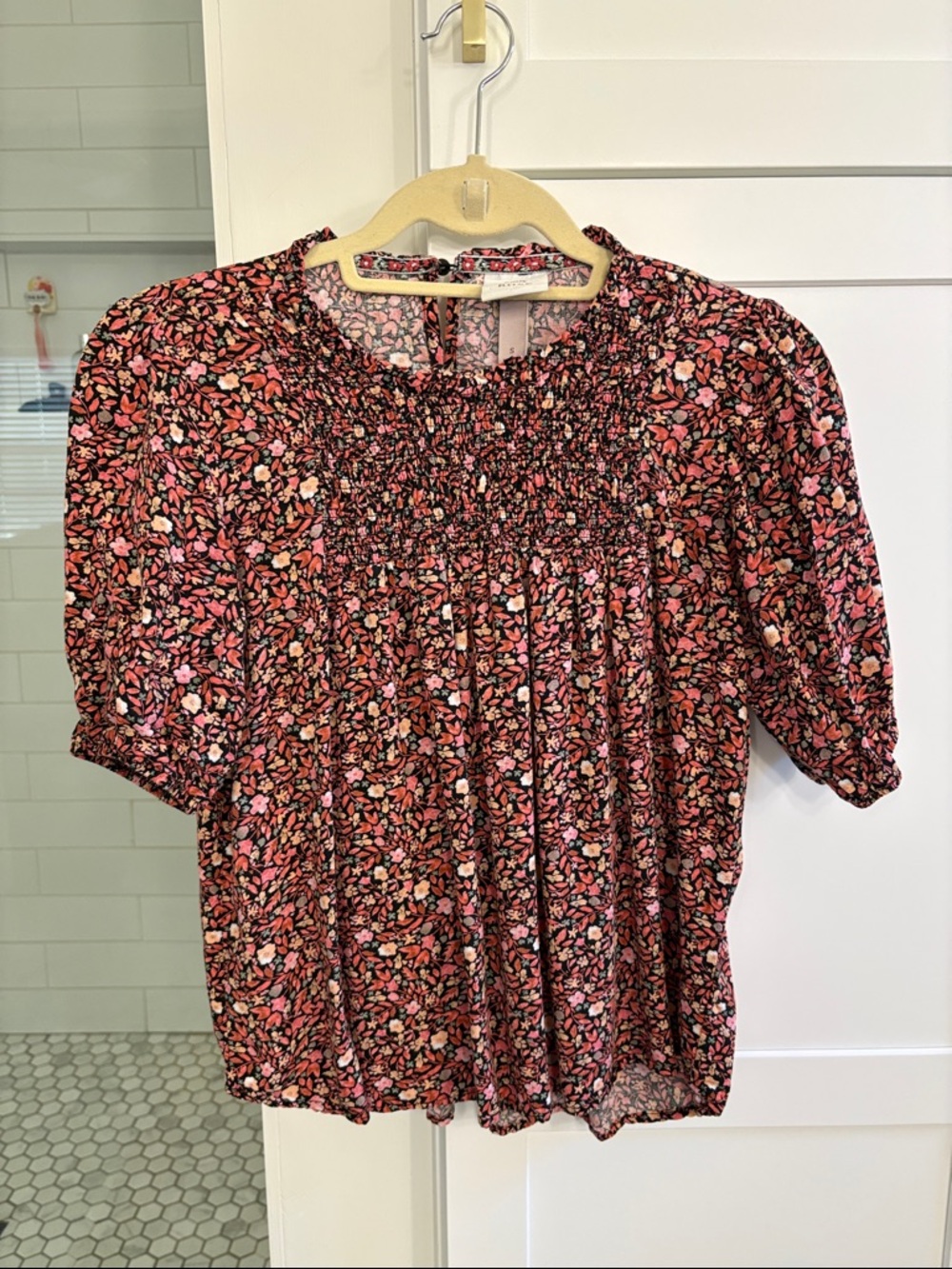 Knox Rose Black Floral Smocked Puff Sleeve Blouse